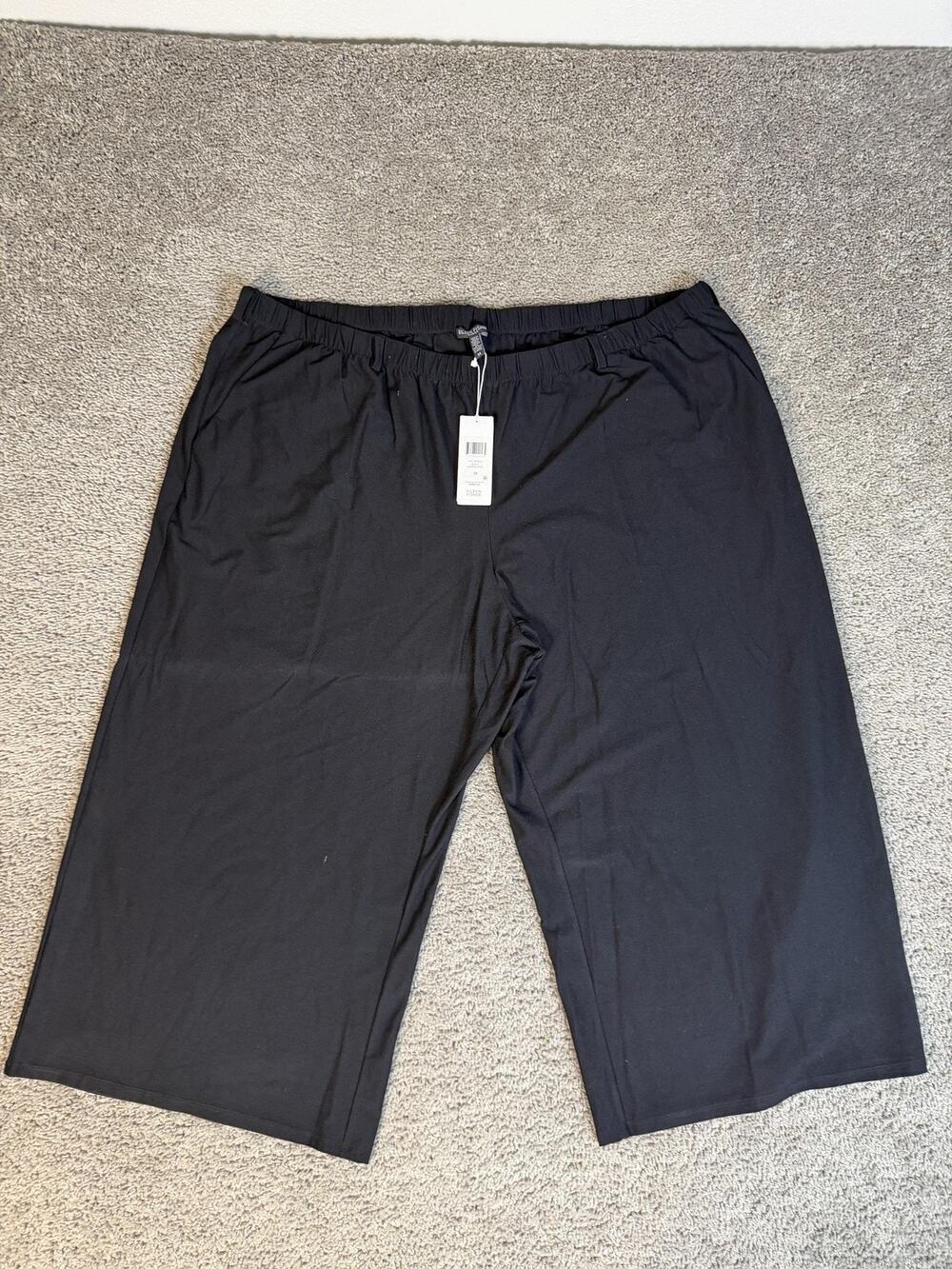 Eileen Fisher Pants Womens 3X Black Cropped Pull On Stretch Wide Leg 23 Inseam - Picture 1 of 15